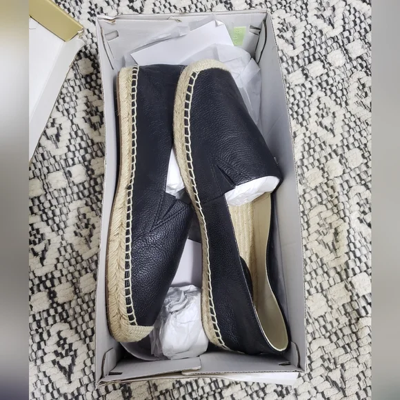 MICHAEL KORS Black Leather Kendrick Slip On Espadrilles Flats - Picture 11 of 12